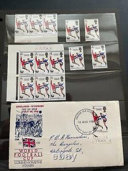 14 Stamps 1966 England World Cup pre and post winning, some with errors. 1 cover