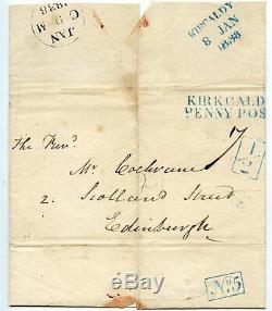1838 wrapper Kirkcaldy/Penny Post + boxed ½ h/s in vivid blue ink