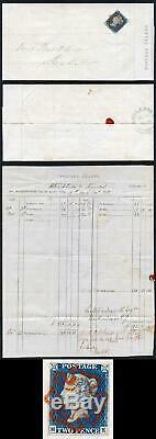 1840 2d Blue (MK) Plate 1 on Post Office Form from William Wordsworth STUNNING