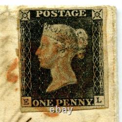 1840 GREAT BRITAIN 4 MARGIN 1d BLACK COVER PLATE 2 +OTTERY ST MARY PENNY POST