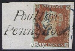 1841 1d Red Pl 15 MF Very Fine Used POULTON PENNY POST Blue Cross Cat. £550.00