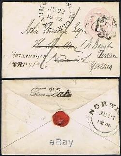 1843 NORWICH MALTESE CROSS on 1d Pink Hevingham P. Post Redirected Cat. £1,800.00