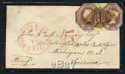 1854 SG 59 6d Dull Lilac Pair Dublin to Post Office Michigan Cat. £2900.00