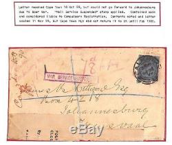 1899 GB Boer War MAIL SERVICE SUSPENDED Registered Cover Transvaal (A1899.2)