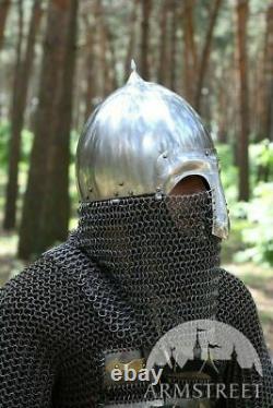 18GA Steel Medieval Rus Slavic Helmet With Leather Liner And Chain Mail