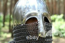 18GA Steel Medieval Rus Slavic Helmet With Leather Liner And Chain Mail