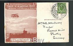 1911 England First Flight Aerial Post Coronation Postcard Cover Red to Surrey