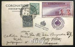 1937 Calcutta India Rocket Mail King George 6 Coronation Souvenir Postcard Cover