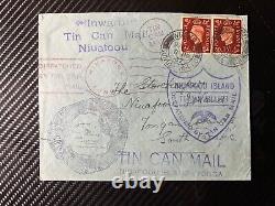 1937 England Great Britain UK Tin Can Canoe Mail Cover Wormit to Niuafoou Tonga