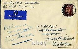 1938 First England-Australia-Norfolk Island Al Up Air Mail at 1 1/2d V. RARE