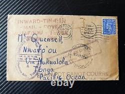 1943 Great Britain Tin Can Canoe Mail Cover Cowbridge to Niuafoou Island Tonga
