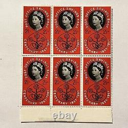 1961 Britain Stamps #379 Block Of 6 Post Office Savings Bank Queen Elizabeth II