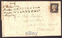 1d Black Plate (1b) (BF) 1840 Libberton to Edinburgh Libberton Penny Post