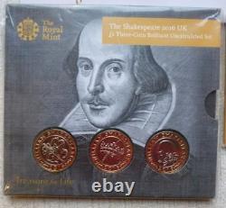 2016 UK Royal Mint Mail William Shakespeare £2 £50 Coin Pack Cover TRIPLE Set