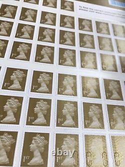 500 1st Class Royal Mail Gold Stamps Unused Full 5 x 100 Booklet NVI QE2