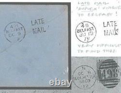64j GB IRELAND 1869 Belfast LATE MAIL Duplex Penny Red Cover Manchester RARE