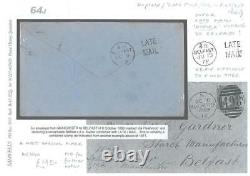 64j GB IRELAND 1869 Belfast LATE MAIL Duplex Penny Red Cover Manchester RARE