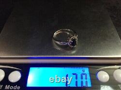 9Ct White Gold Ring withDark/Black Sapphire & Diamonds UK Size L HM Lon Post-1999