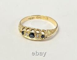 Art Deco 18ct Yellow Gold Hallmarked 5 Stone Diamond & Sapphire Ring FREE POST