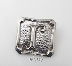 Arts and Crafts Repoussé Pin Brooch Hallmarked English Silver Initial R or J