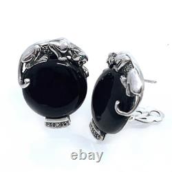 Black Onyx Silver Panther Earrings Set With Emeralds New From Ari D Norman