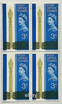 Britain Uk Post Office Tower Mint Og Block Of Four Stamps Queen Elizabeth II