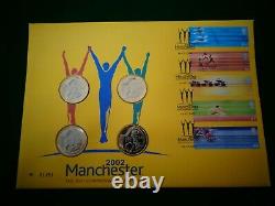 Commonwealth Games (5v) 2002 Royal Mail Mint FDC 4 x £2 coins Manchester H/S Ltd