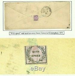 France GB MAIL 1871 Wafer Seal WITH SPEED 30c Napoleon Cover Birmingham Ap292