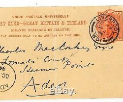 GB ADEN Destination Mail SOMALI CAMP 1894 Liverpool UPU Card MEDICAL AC73