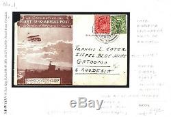 GB Aviation UK FIRST AIR MAIL Card RHODESIA RARE DESTINATION Mine 1911 36a. 1