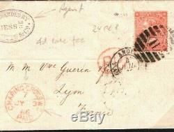 GB Cover RARE LATE MAIL Charing Cross 4d Late Fee 1866 London FRANCE Lyon L14b
