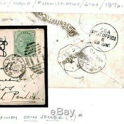 GB INDIA MAIL Cheltenham Glos 1876 Cover Aden-Bombay Sea PO MISSENT LUCKNOW 229c