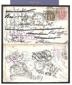 GB INDIA MAIL Leamington Wwks Multiple Forwarded Postage Due TOO LATE 1873 MS602