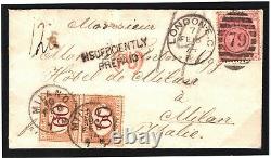 GB ITALY POSTAGE DUES Cover Superb 3d Underpaid Destination Mail 1872 Milan MC24