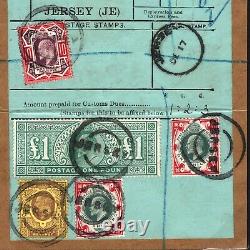 GB KEVII HIGH VALUE £1 SG. 266 Parcel Post Label JERSEY Channel Islands RARE 11j