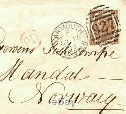 GB NORWAY MAIL SG. 122 Cover 6d LOVELY COLOUR Yarmouth Duplex 1872 Norfolk ZA216