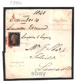 GB PENNY INTENSE BLACK 1840 Cover 1d Plate 8 Carnforth Penny Post Lancs 739m