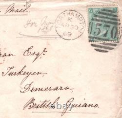 GB QV SG. 117 1s Cover 1s Northampton 1869 BRITISH GUIANA West Indies Mail KA539