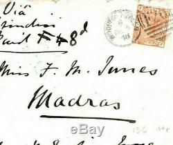 GB SG. 156 Cover INDIA OVERLAND MAIL 1878 8d Orange Woodford Green Essex 294f