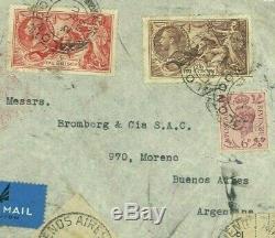 GB Seahorse Cover INTERRUPTED ARGENTINA AIR MAIL 1939 MAL ESTADO Labels MC1