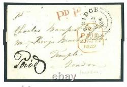 GB UPP Cover 1842 Tonbridge PD. 1D Superb Manuscript Paid Penny Post KENT A33a
