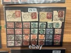 Gb Qv 1840 2d Blue 1d red many others 6 cards 200 stamps post marks pqv