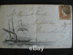 Great Britain 1853 Ocean Penny Post Illustrated Cover tied with imperf Penny Red