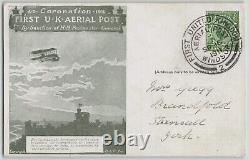 Great Britain 1911 First UK Aerial Post Olive Green Coronation Airmail Postcard