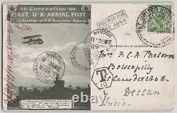 Great Britain 1911 First UK Aerial Post Postage Due Postcard to Deccan INDIA