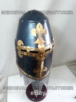Halloween 18Ga Medieval Templar Crusader Knight Armor Great Helmet Chain-Mail Kn