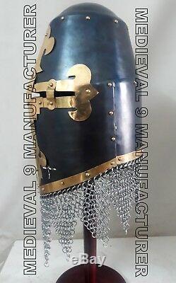 Halloween 18Ga Medieval Templar Crusader Knight Armor Great Helmet Chain-Mail Kn