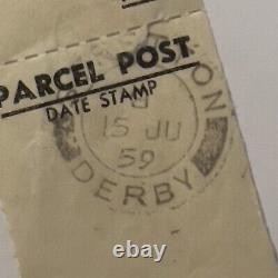 Interesting 1959 Derby Britain Cancel On Parcel Post Stamp Tab