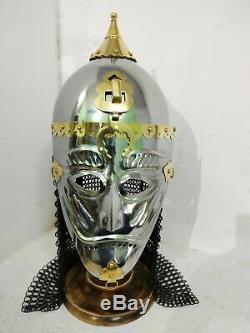 Medieval Asian Armor Helmet With Face Plate & Chain-mail best quality of items