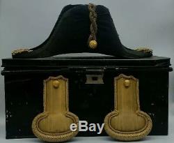 Post WW1 British Royal Indian Navy Bicorne Hat + Epaulettes & Tin E. Forbes